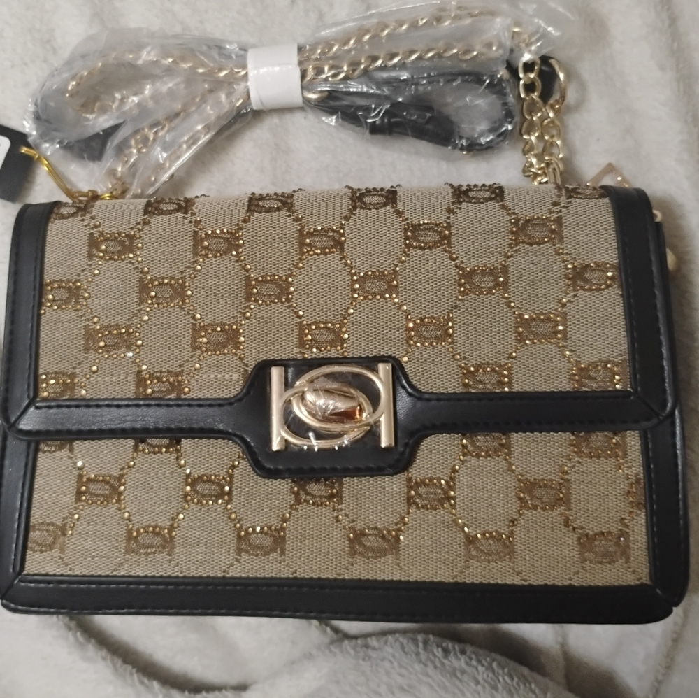 Bebe Agathe Jacquard Crystal Shoulder Bag